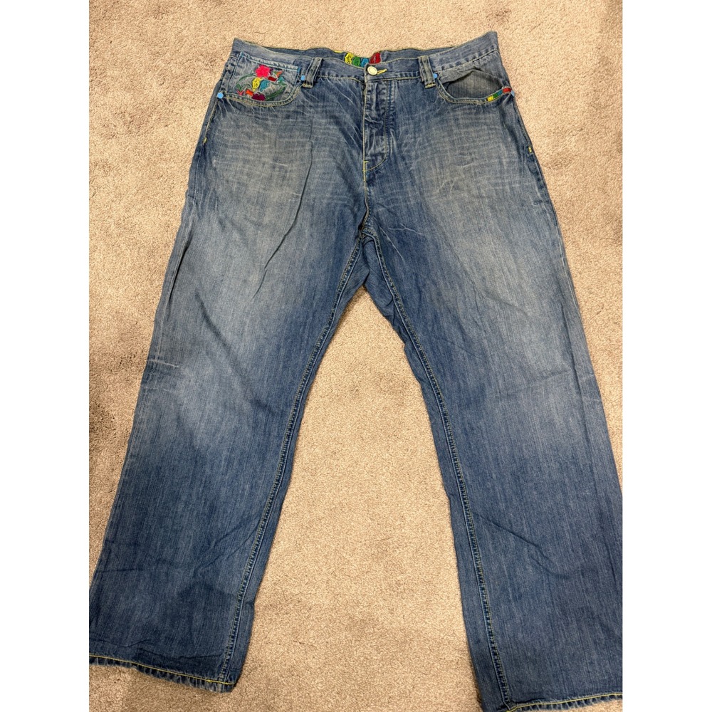 Coogi Authentic Australian Embroidered Denim Jeans Blue Wide Leg Mens 40x34
